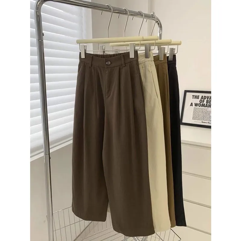 

plus Size Straight Leg Wide Leg Casual Pants ex Autumn Winter New Sle Simple Industrial Workwear High Waist PVC Material