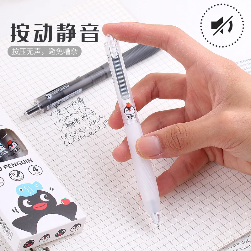 Anime Kawaii Pingu 4Pcs/set Black Gel Pen 0.5MM Lack Ink Signature Pen School Writing Supplies Stationery Children Festivalgift