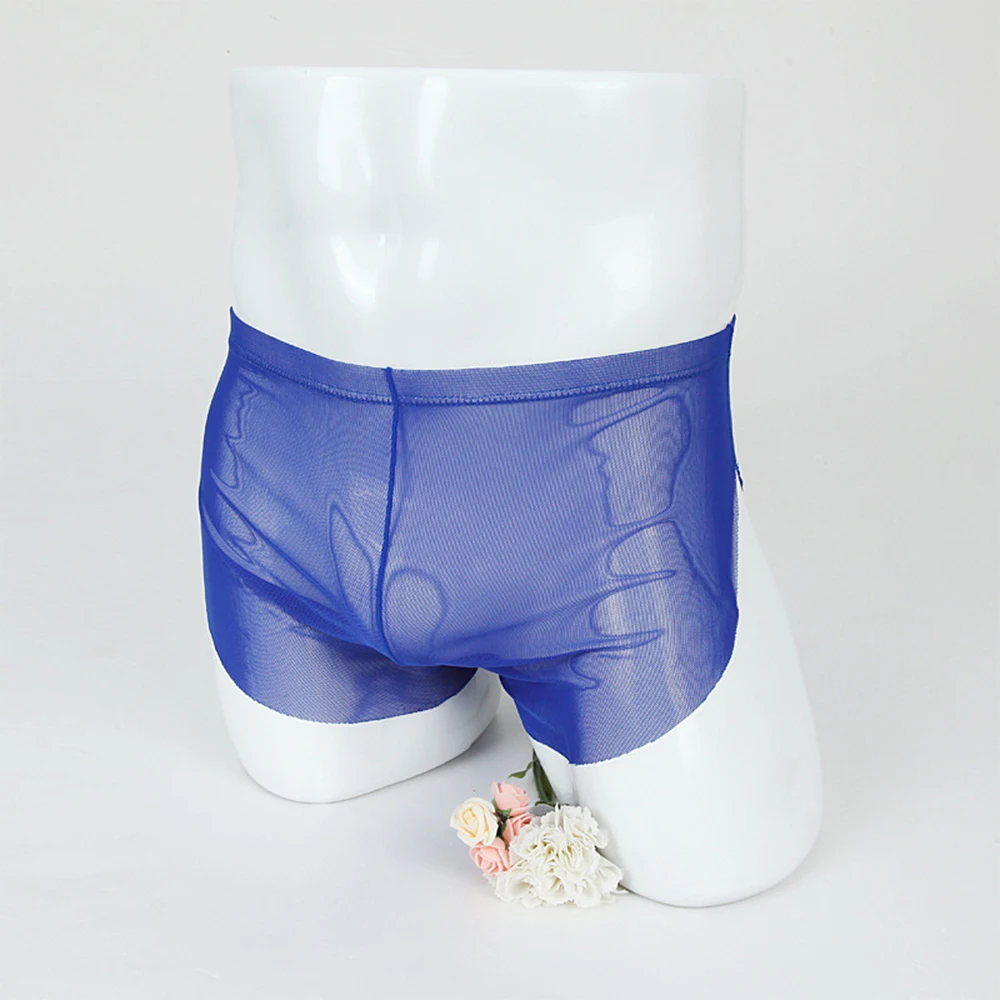 Plain Underpants Boxer Men\'s Shorts Elasticated Waist Four Corners Home Pajamas Mesh See Through Solid Color Ultra-thin New - close-up view