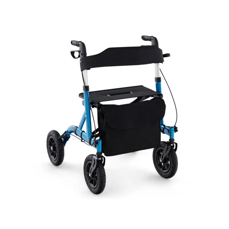 

Outdoor Rollator Walker with 9.5" All-Terrain Wheels, 6 Levels of Height Adjustment (32"-37"), Foldable Design, Padded Seat,