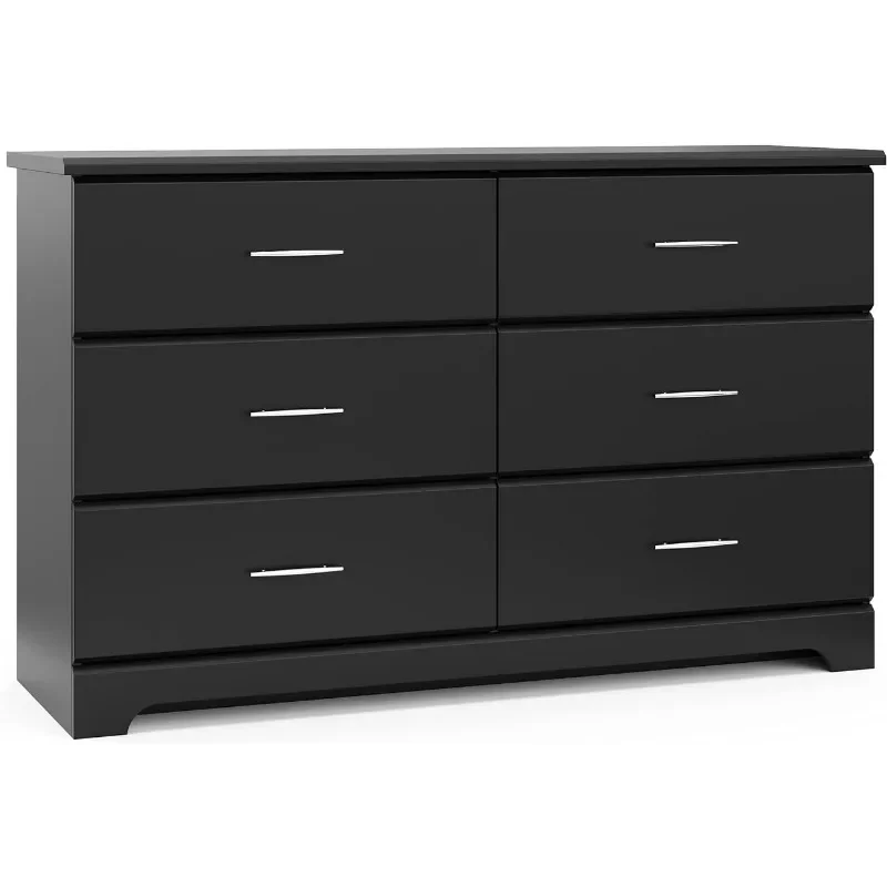 Storkcraft London Double Dresser, 6 gavetas pretas, certificado ouro GREENGUARD