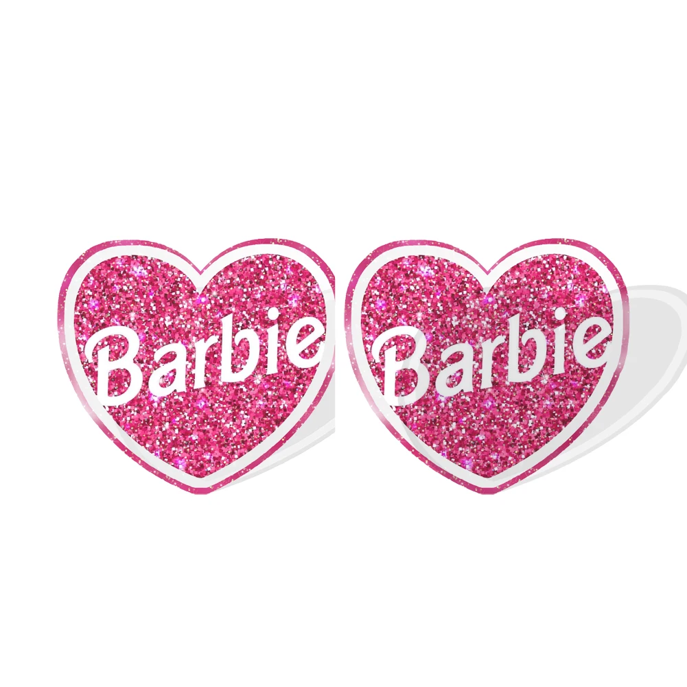 Barbie Stud Earring Glitter Resin Earring Cute Design Pink Series Summer Women Girl Jewelry Accessories Kids Birthday Party Gift