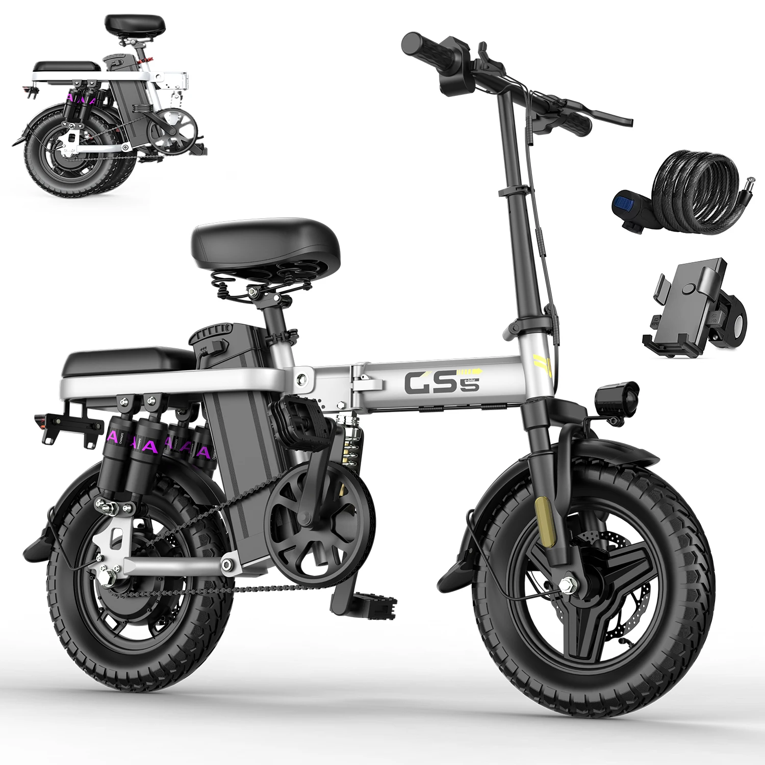 

Складной электровелосипед 700 Вт, запас хода 51 км и скорость 32 км/ч, для любых дорог, с 14-дюймовыми взрывозащищенными бескамерными шинами для городской езды или по бездорожью