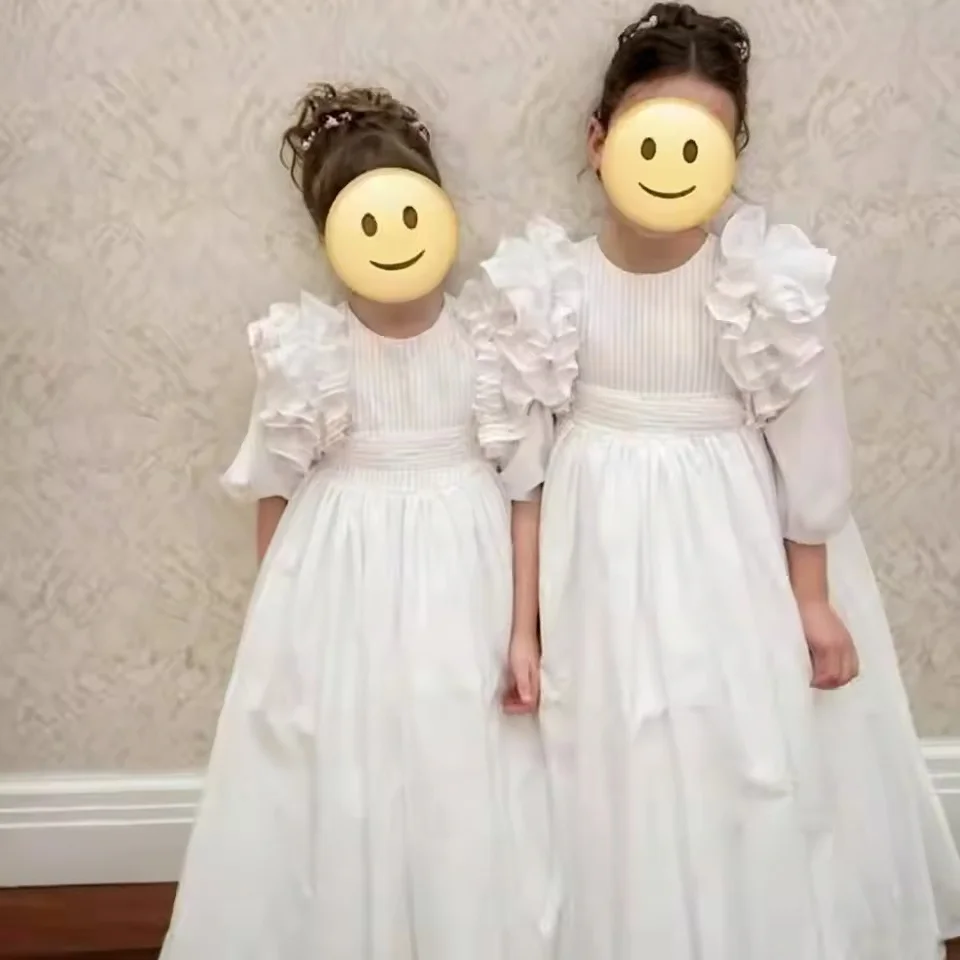 Princess 3/4 Sleeves Ruffles Flower Girl Dress For Wedding Puffy Bridesmaid First Communion Dresses Gown Customized