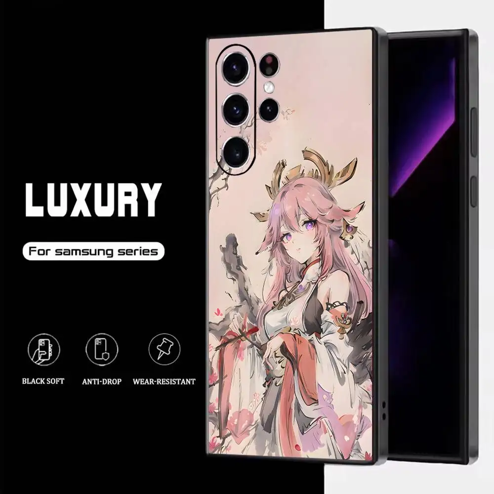 حافظة هاتف Genshin Impact Role لهاتف سامسونج S25، S24، S23، S22، S21، S20، S10، Ultra، Plus، Lite، FE، غطاء أسود من السيليكون الناعم