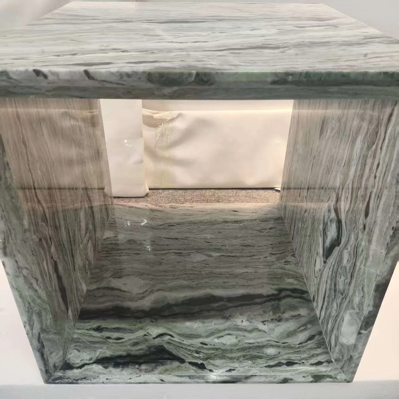 Simple square green decorative table and coffee table natural marble and limestone side table