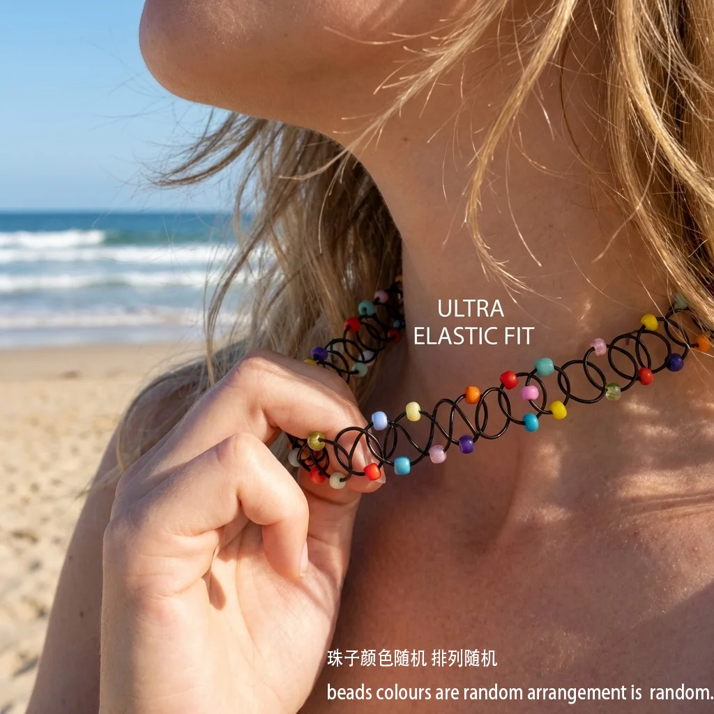 DIY 12PCS Mix Farbe Vintage Hippie Stretch Tattoo Choker Halskette Elastische Chocker Halskette Angelschnur Tattoo Halskette
