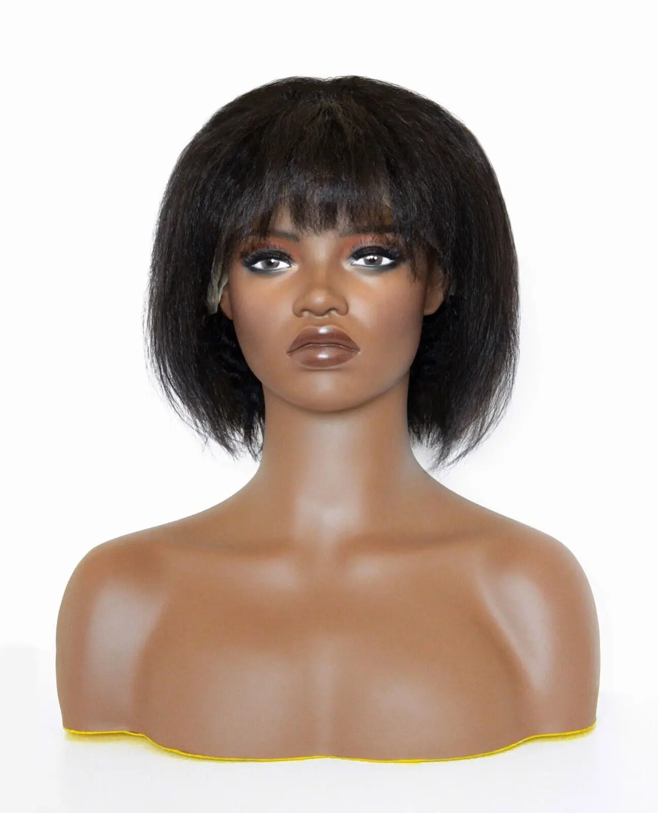 

13x4 Lace Front Kinky Straight Bob Wig with Bangs Short Haircut Wig 200% Density