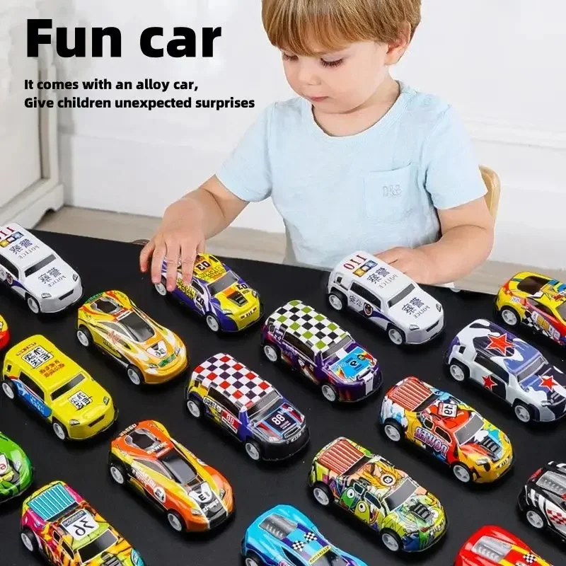 Mini Alloy Pull Back Car Kids Toys City Cartoon Inertia Racing Car Model Diecast Vehicle For Boys Girls Birthday Xmas Gift Bag