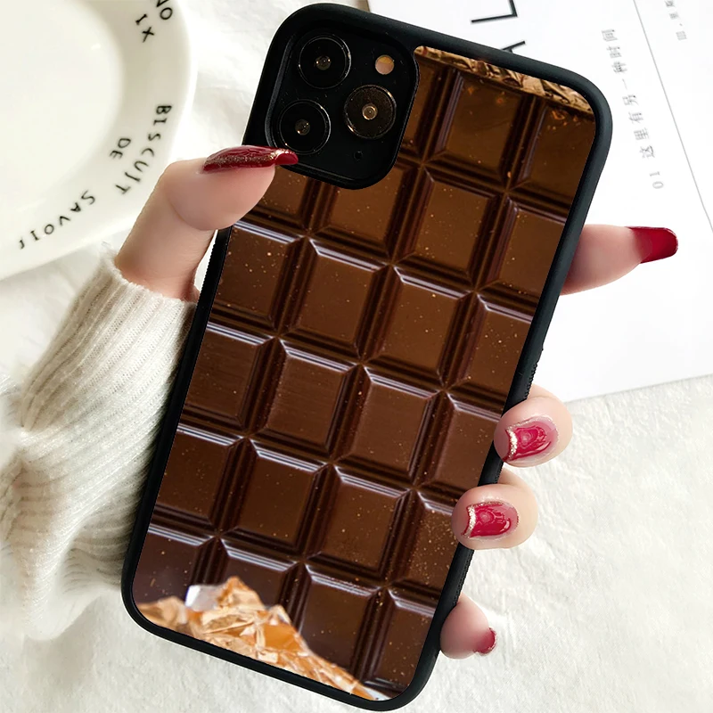 Funda de goma para iPhone, 5 5S, SE 2020, 6, 6S, 7, 8 PLUS, X, XS, XR, 11, 12, 13, MINI, 14 PRO MAX, Choco, tostada, Chocolate