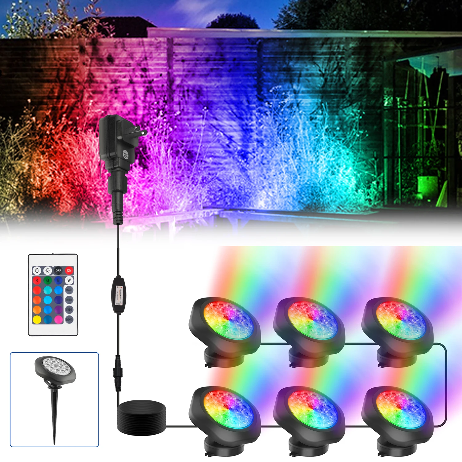 3/4/5/6 Lights Pond Light RGB IP68 Waterproof Pool Underwater Lights for Garden Landscape Spotlight with Remote Control