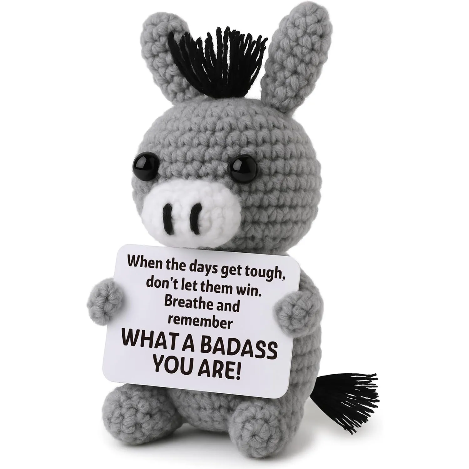 Divertido Muñeco de Ganchillo de Burro con Energía Positiva y Tarjeta, Lindo Burro Tejido para Apoyo Emocional, Decoración de Habitación, Regalos de Navidad para Mamá