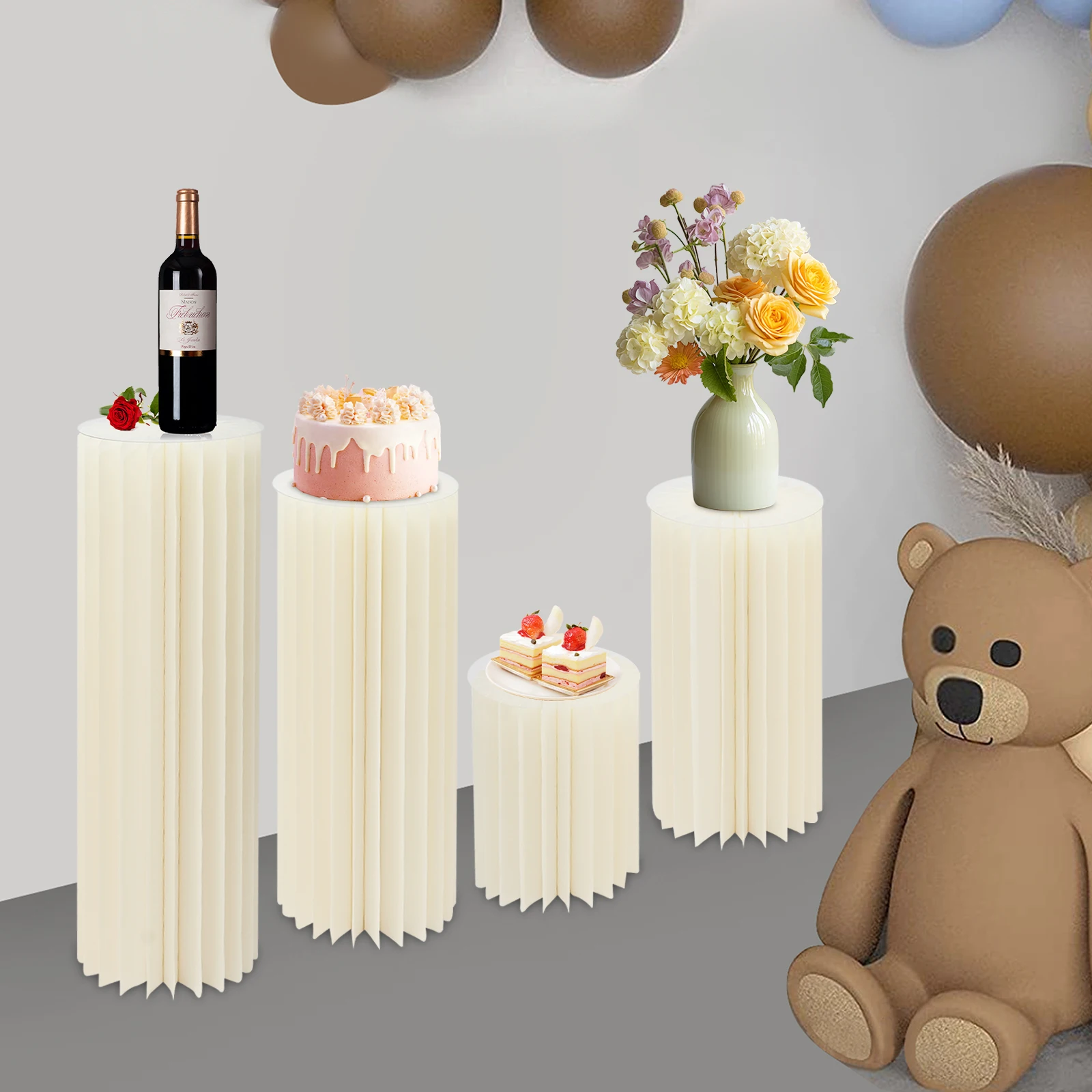 4PCS Wedding Party Flower Stand Cylinder Foldable Cardboard Centerpiece Dessert Table Columns Display Stand 40+60+80+100cm