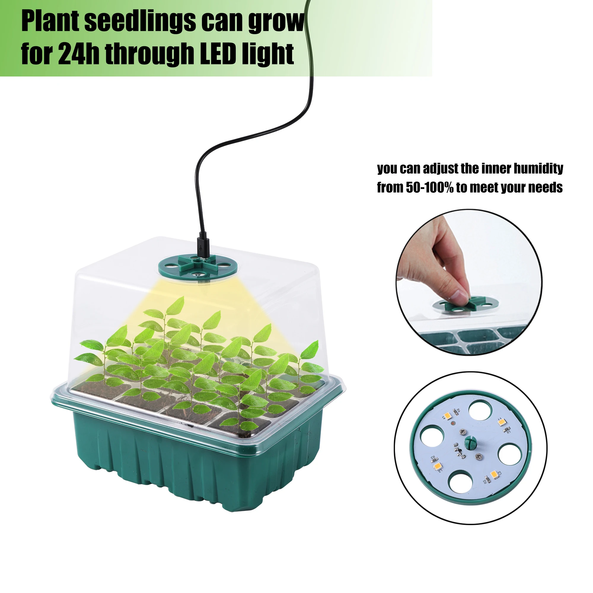 12Cells Seed Starter Tray With LED Grow Light Nursery Box Kit Mini-Shovel USB Wire Seedling Home Greenhouse Gaeden Growing Lamp