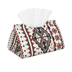 Custom Kabyle Amazigh Pattern Tissue Box Cover Rectangular PU Leather Berber Art Symbol Facial Tissues Holder for Office