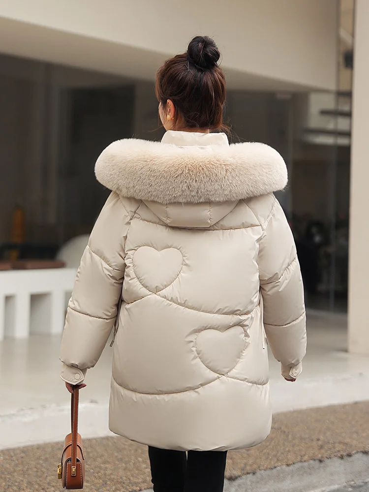 Vielleicht New Cotton Padded Long Snow Parkas Women Winter Big Fur Collar Removable Hooded Jacket Female Windproof Coat Outwear