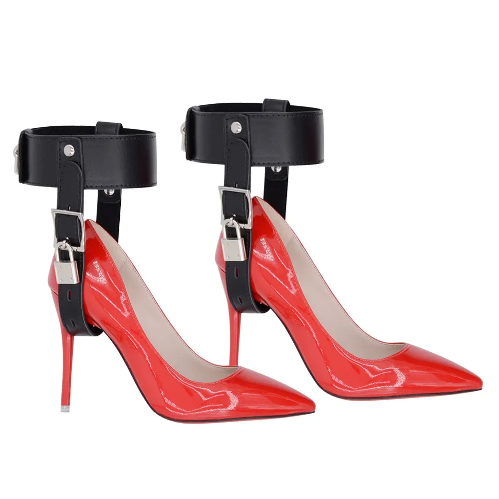 Adult Sex Products PU Leather Ankle Belts Restraint Cuffs Fixed To High Heel Shoes Straps SM Bondage Chastity Sexe Fetish Sexy