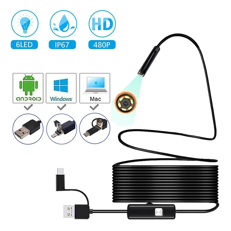 5.5mm 7mm Endoscope Camera HD Waterproof Micro IP67 Endoscopic for Android Smartphone Mobile Cars Industrial USB Type C Cameras