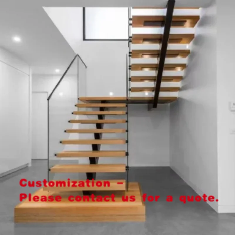 custom.DB Floating Mono Beam Staircase | Modern Carbon Steel Single Stringer with Glass Railing & Oak Treads Minimalist Inte