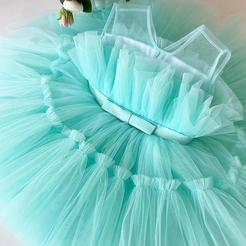 Baby Dresses for Girl Kids White Wedding Flower Girls Dresses Toddler Tulle Birthday Princess Party Dress Infant Outfits Vestido