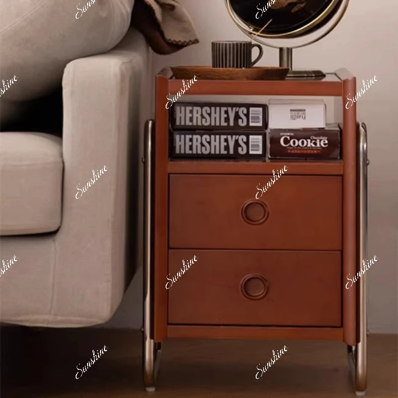 Nordic solid wood sofa side cabinet coffee table stainless steel bed, multi-functional storage, locker