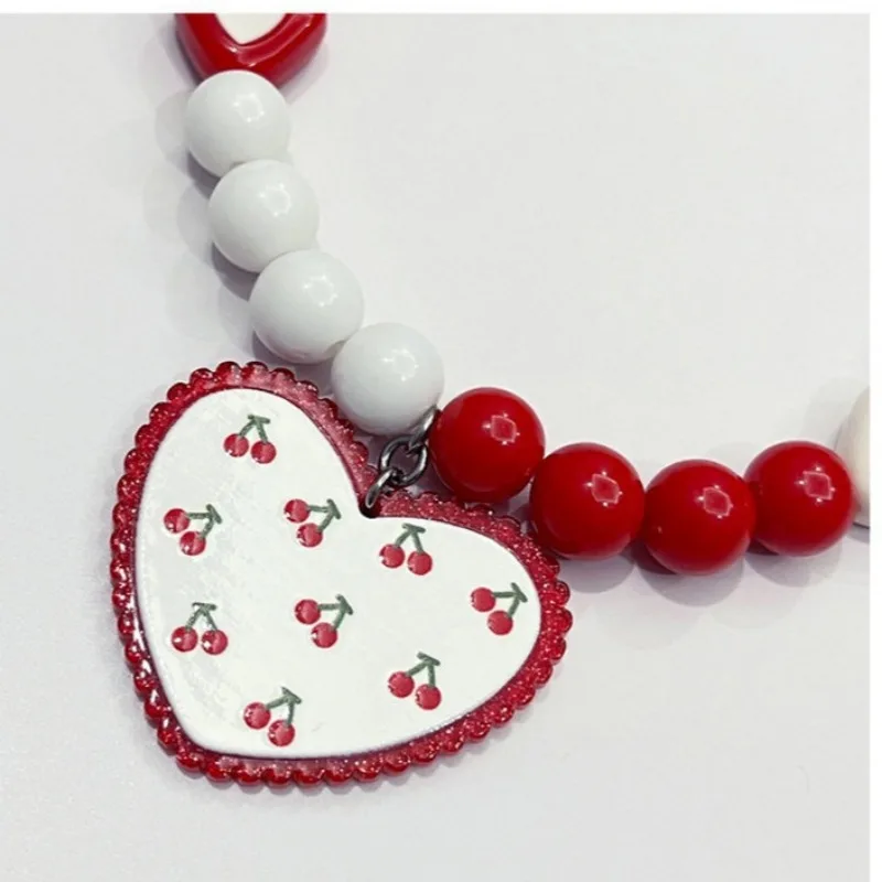 Pet Love Cherry Necklace Dog Bear Necklace Collar Cat Dog Bell Necklace Decoration Handmade Cherry Pet Supplies Dog Accessories