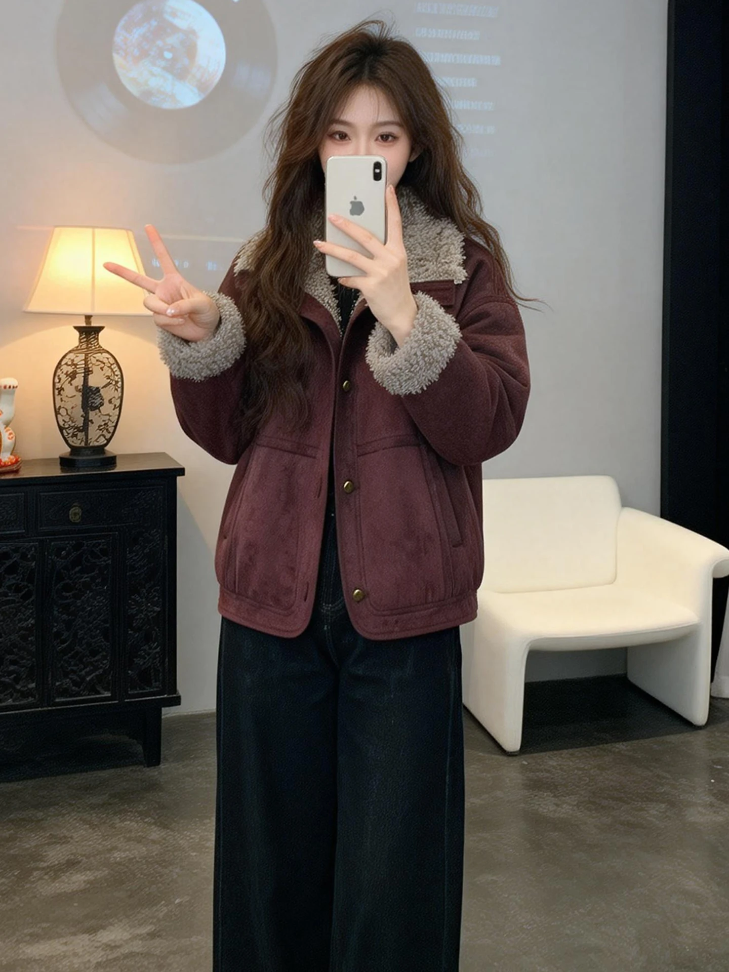 

Ретро-куртка женская утепленная на флисе с меховой подкладкой, повседневная свободная теплая зимняя новинка, модная универсальная верхняя одежда