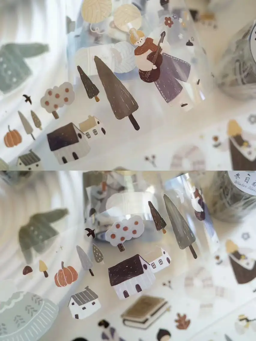 YiEr Studio Vintage Lovely Winter Blessings Girl Washi PET Tape Planner DIY Card Making Scrapbooking Plan Decorative Sticker