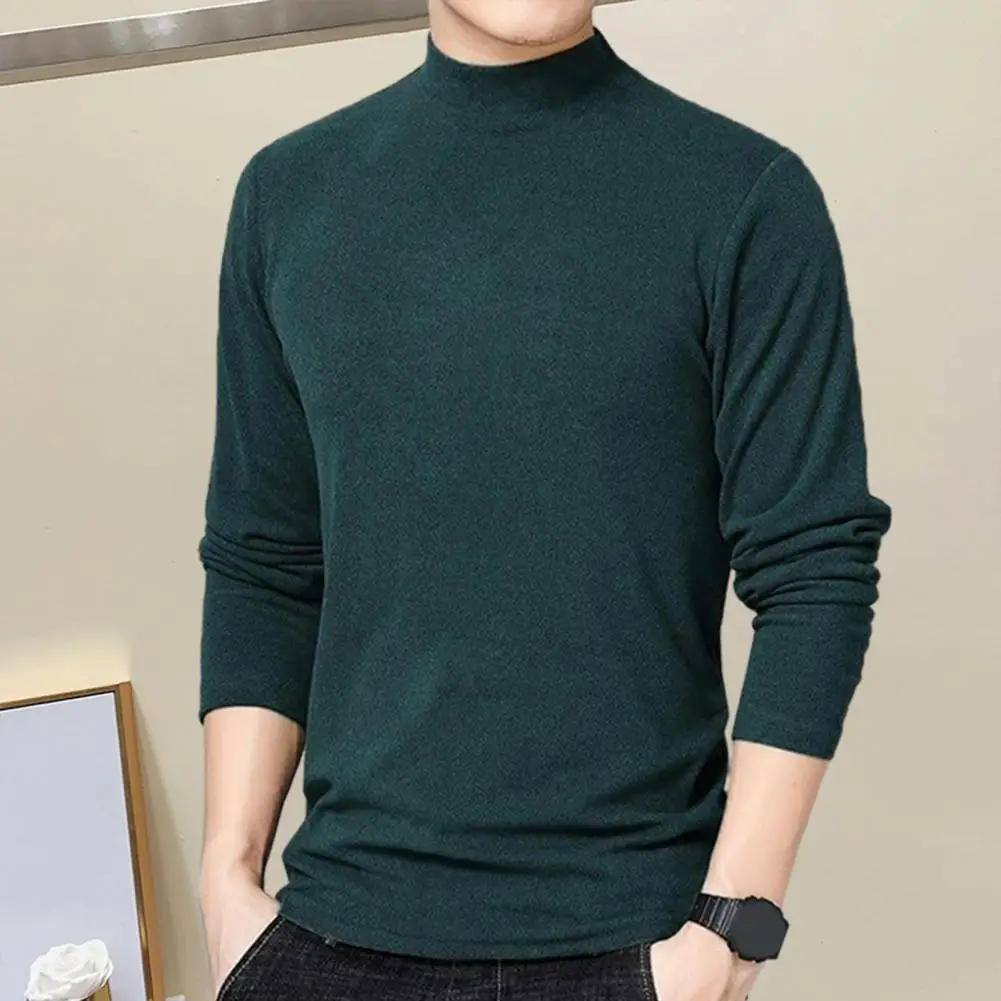 Men Long Sleeve Solid Color Shirt Cozy Mock Collar Sweatshirt Fall Winter Soft Warm Mid Length Pullover Bottoming Sweatshirt Top