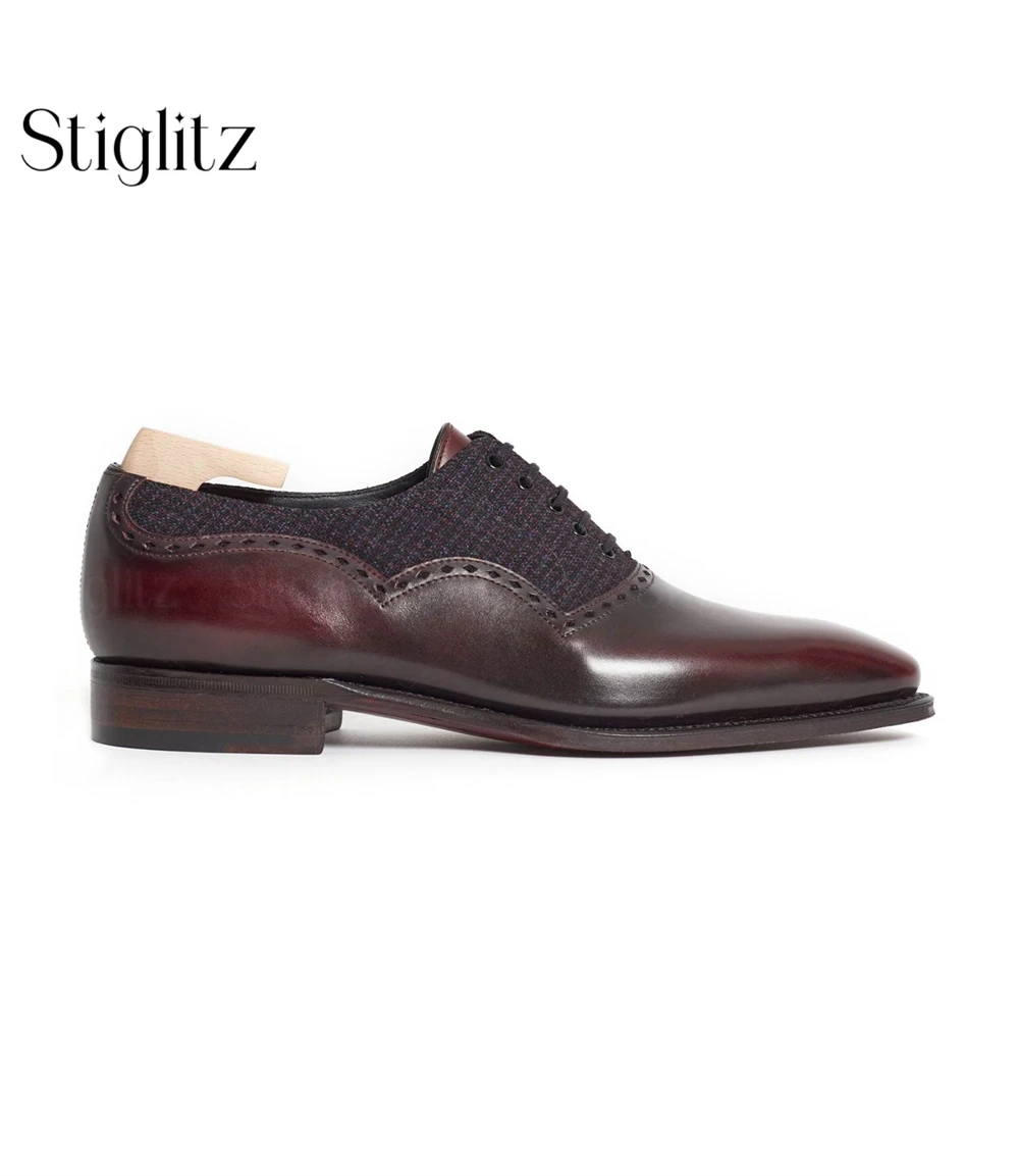 Five-Eyelet Oxford Shoes Retro British Style Polished Calfskin Shoes Comfortable Almond Toe Men Business Dress Shoes for Banquet