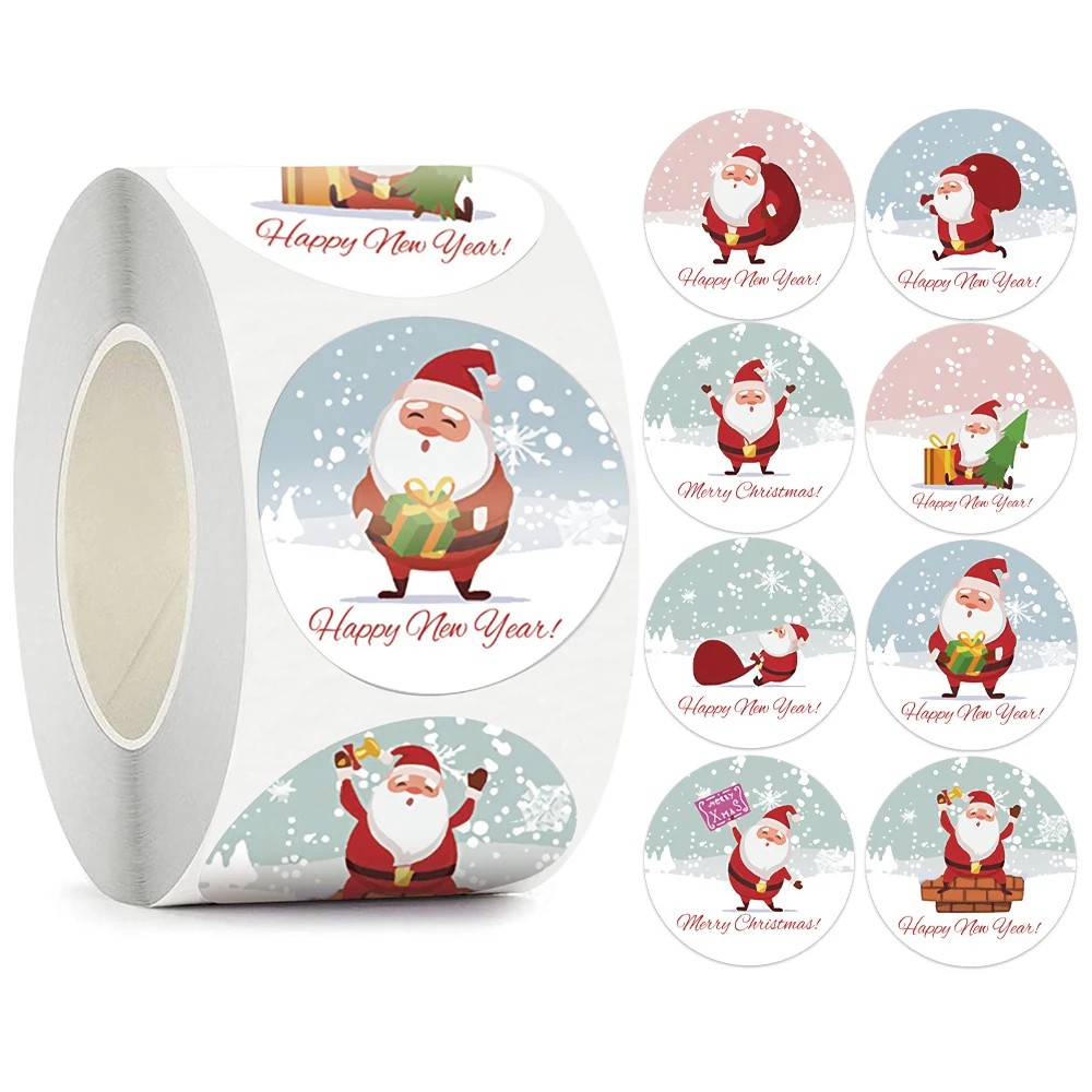 

1Inch Merry Christmas Sticker Snowman Old Man Sticker for Christmas Party Decor Sticker New Year Gift Box Sealed Baking Cake Tag