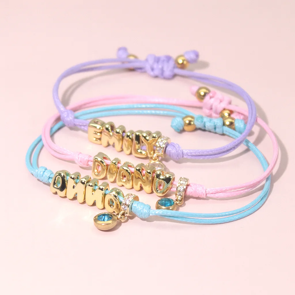 DUOYING Personalized Balloon Initial Name & Birthstone Rope Bracelet for Kids