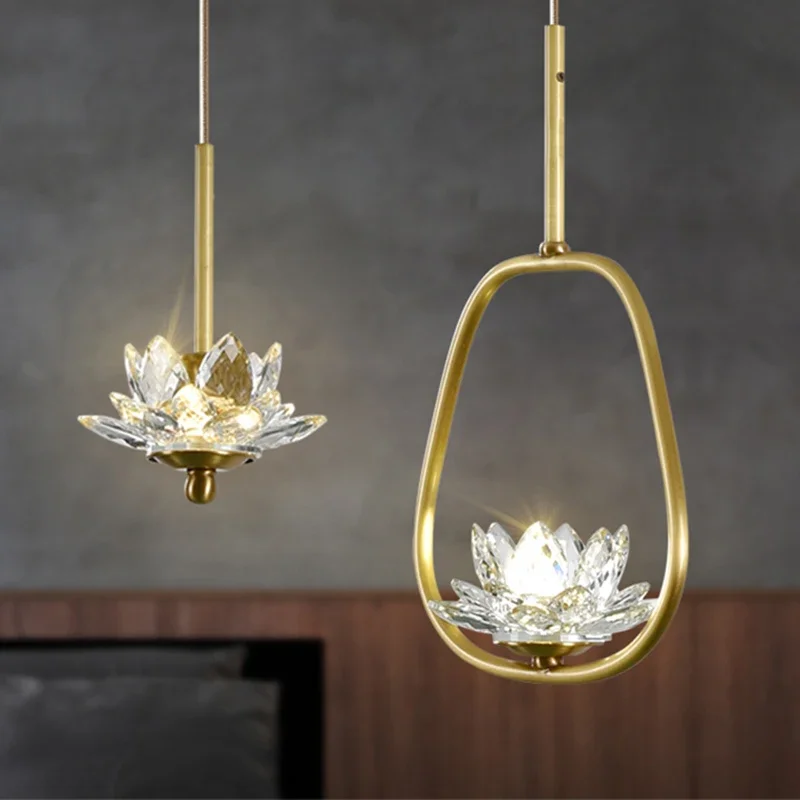 Imagem -02 - Moderno Minimalista Zen Lótus Cristal Luz Luxurious Pendant Lamp Cabeça Criativa Único Varanda Quarto Cabeceira Led Home Decor