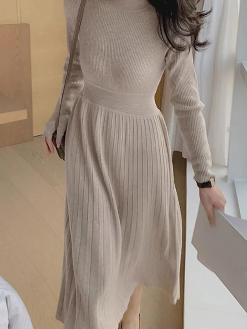 

Женское вязаное платье ROUJE KEFSS с длинным рукавом, базовое платье-свитер, длина до колена, готовое к носке, осень-зима