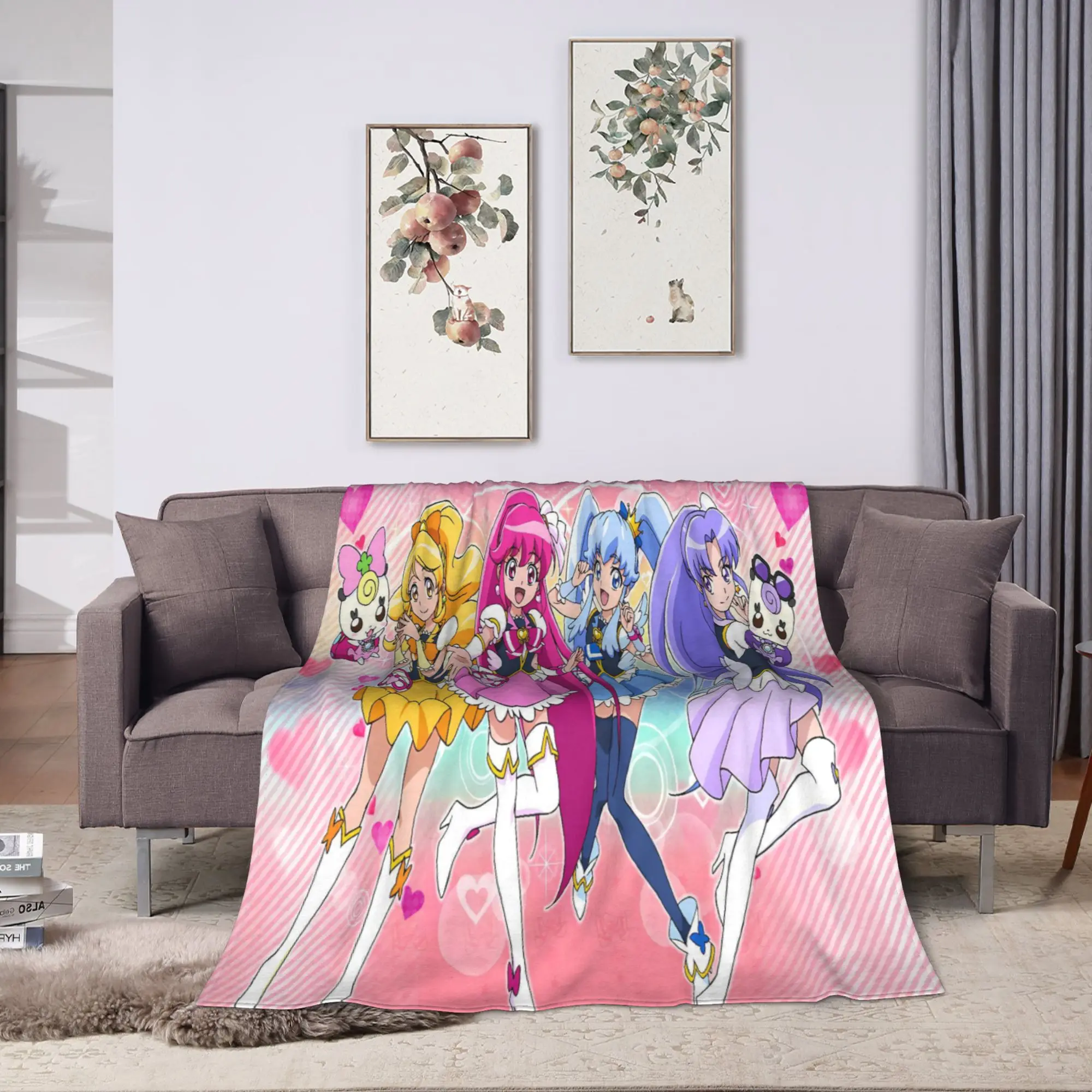 Pretty Cure Flannel Blanket  Super Soft Throw Blanket for Couch Bed Picnic Street Trend Bedspread Sofa Bed Cover