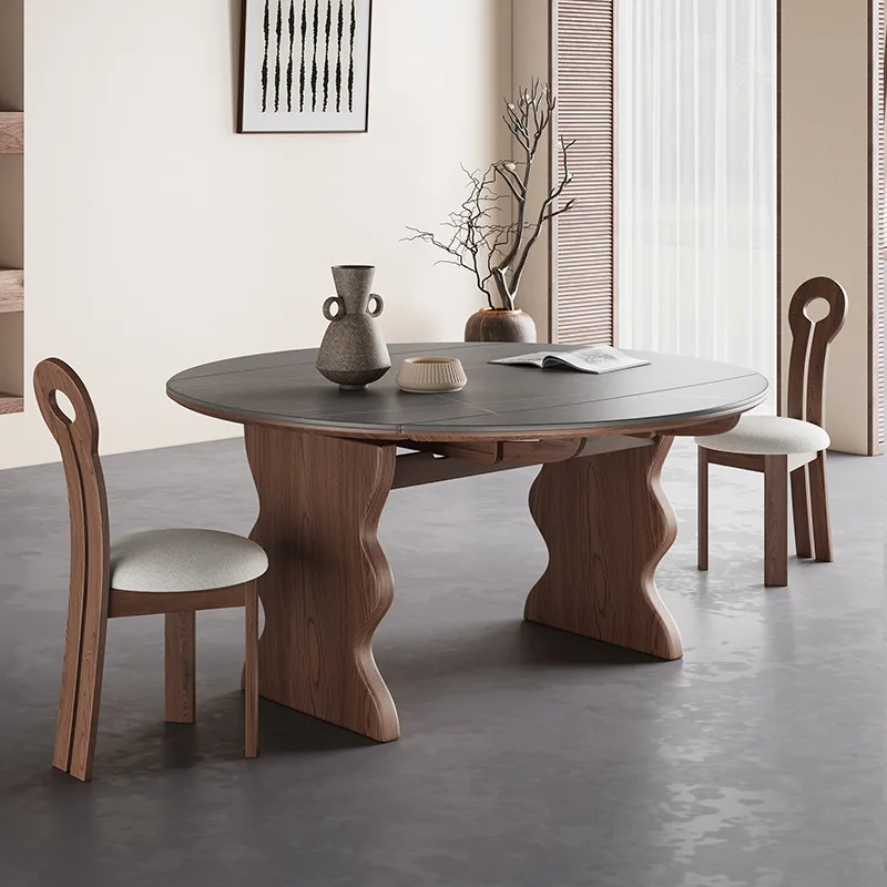 

Medieval solid wood folding dining table variable round table retractable modern simple American household small apartment