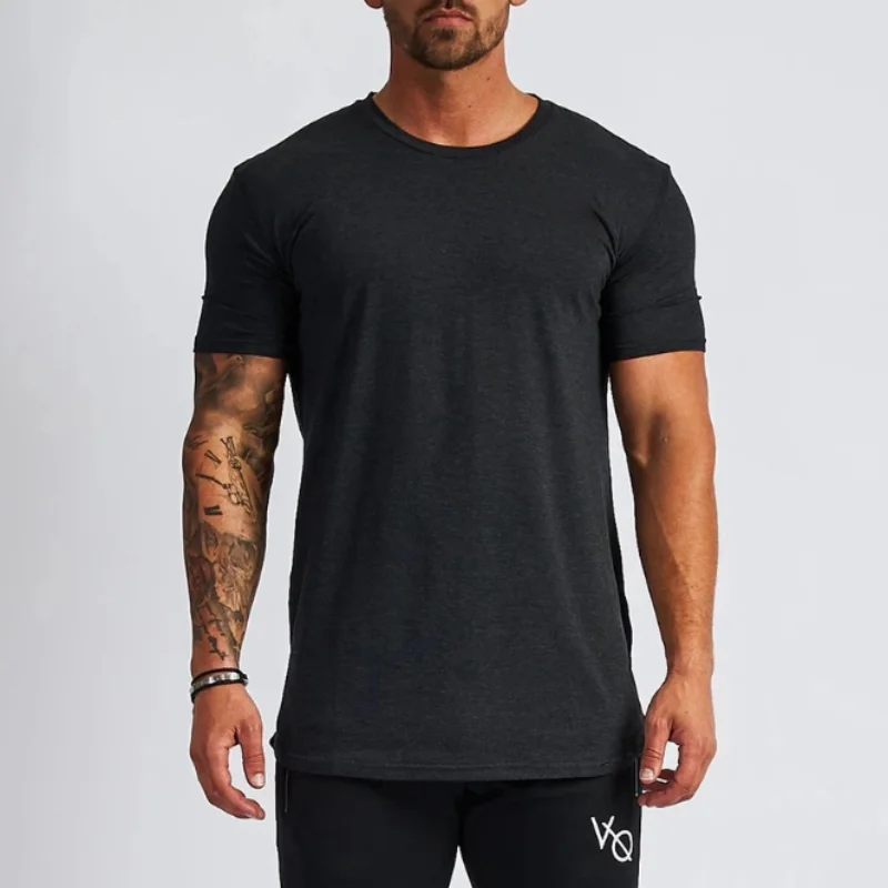 Summer New Solid Casual Men T-shirt Fitness Sports Daily Versatile Round Neck Cotton Fashion Basic Bottoming Short Sleeve Tops