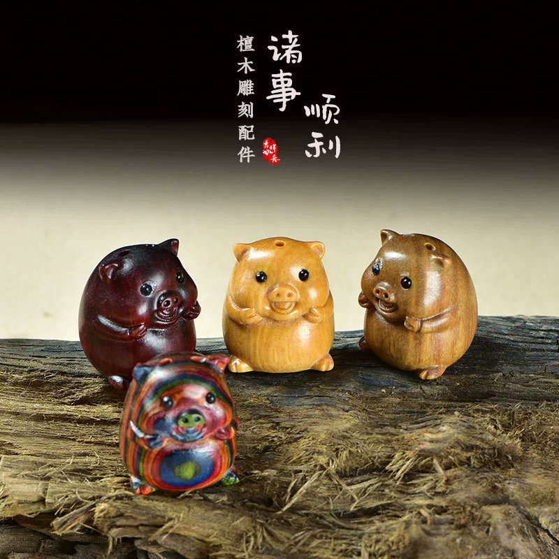 Wooden rainbow lucky pig DIY carving cute pig figurine as a gift for friends, New Year or birthday present