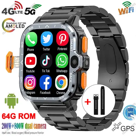 Montre connectée Android pour hommes, GPS, stockage 16/64 go, double caméra HD, NFC, carte SIM, WIFI, accès Internet rapide sans fil, Google Play