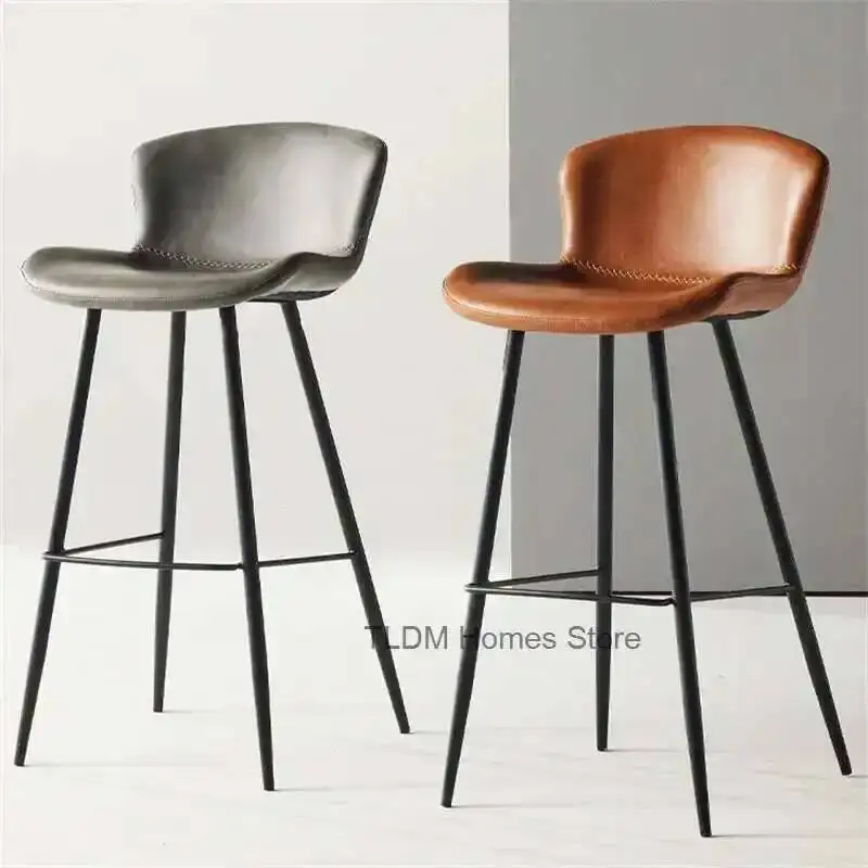 

Nordic for Bar Leather Bar Saddle Chair Furniture Light Luxury Home Kitchen Dining Room Bar Stool Simple Iron Leisure High Stool