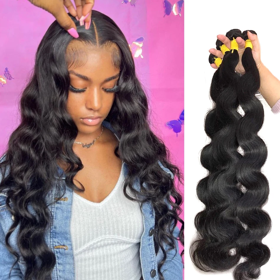 

Body Wave Human Hair Bundles Brazilian Remy Hair Water Wavy 30 32 Inch Bundles Weaves Doule Drawn Wholesale Natural Tissage