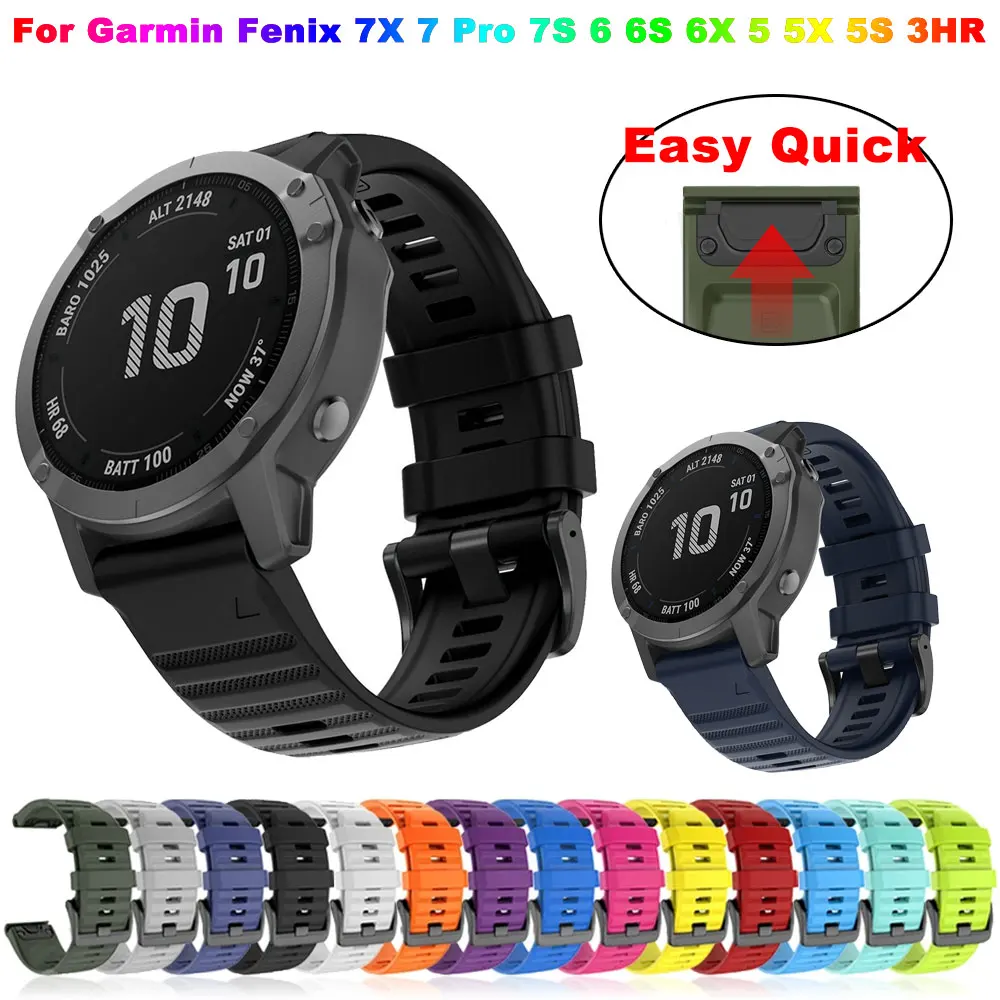 26 22 20mm Silicone Watchband For Garmin Fenix 7X 7 7S Pro 6X 6 6X Easyfit Wristband Fenix 5 5X 5S Plus Straps Smartwatch Belt