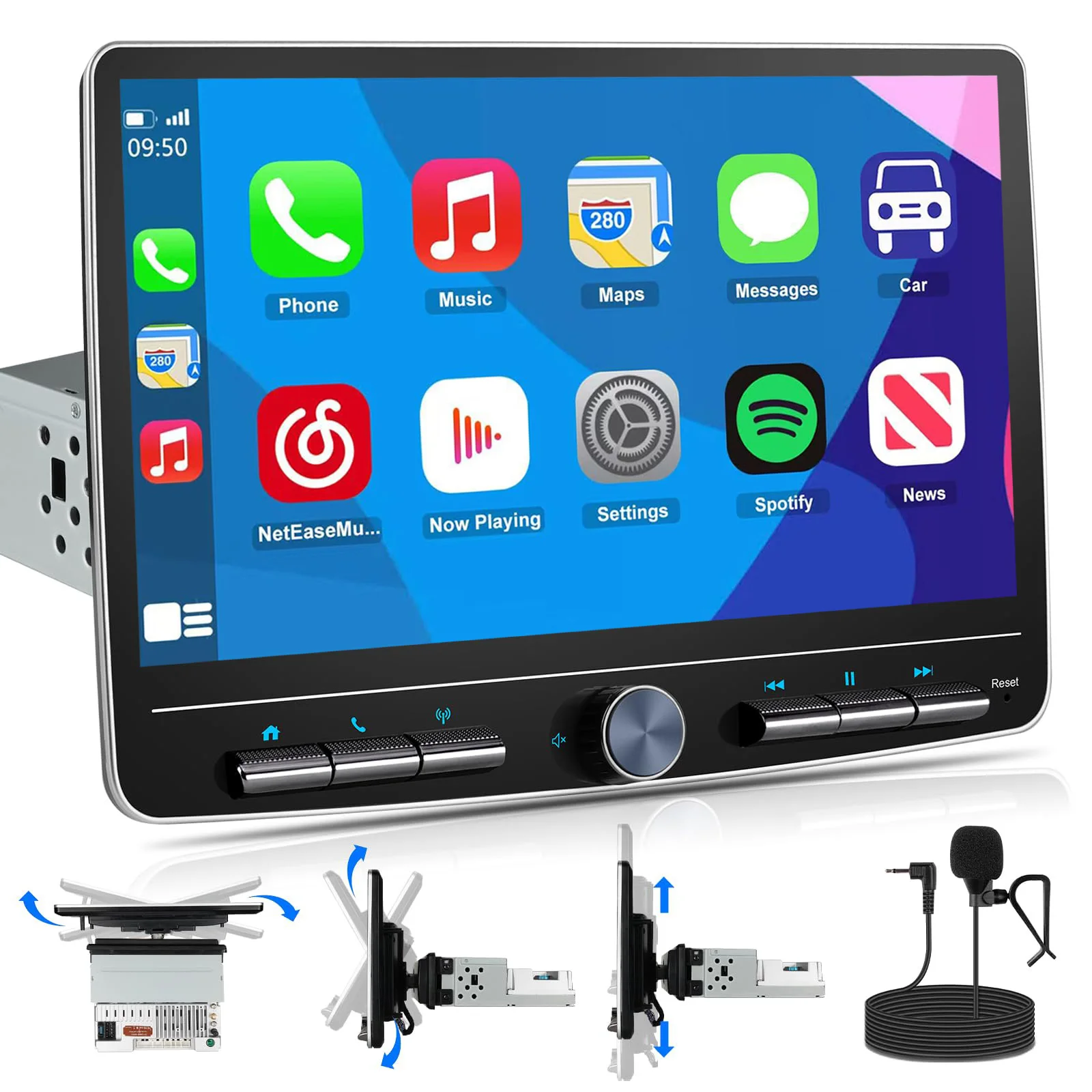 Single Din Touchscreen Radio10 Inch Android Auto 1 Din Car Stereo Head Unit Touch Floating Screen Compatible with Apple Carplay 