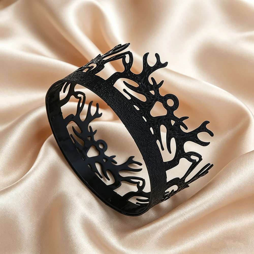 1pc Fashion Black Gothic Antler Crown Tiara Dark Forest Metal Queen Headband Hair Accessories for Cosplay Party Formal Events view 4