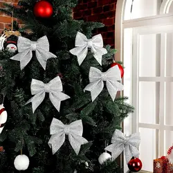 4pcs Sparkling Bow Valentine's Day Decoration Xmas Tree Pendant Ornamenta Home Christmas New Year Party DIY Bows Decoration