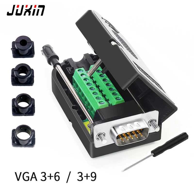 VGA DB15 Solderless Connector 3+6 D-SUB 15 Pin VGA 3 Row Breakout Board Adaptor with Case+Screwdriver