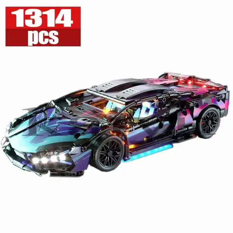 Controle Remoto LED Supercar Power Building Blocks, Speed Racing Bricks Sets, Brinquedos para Crianças, Presentes, Modelos, Lâmpada, 1314 Pcs