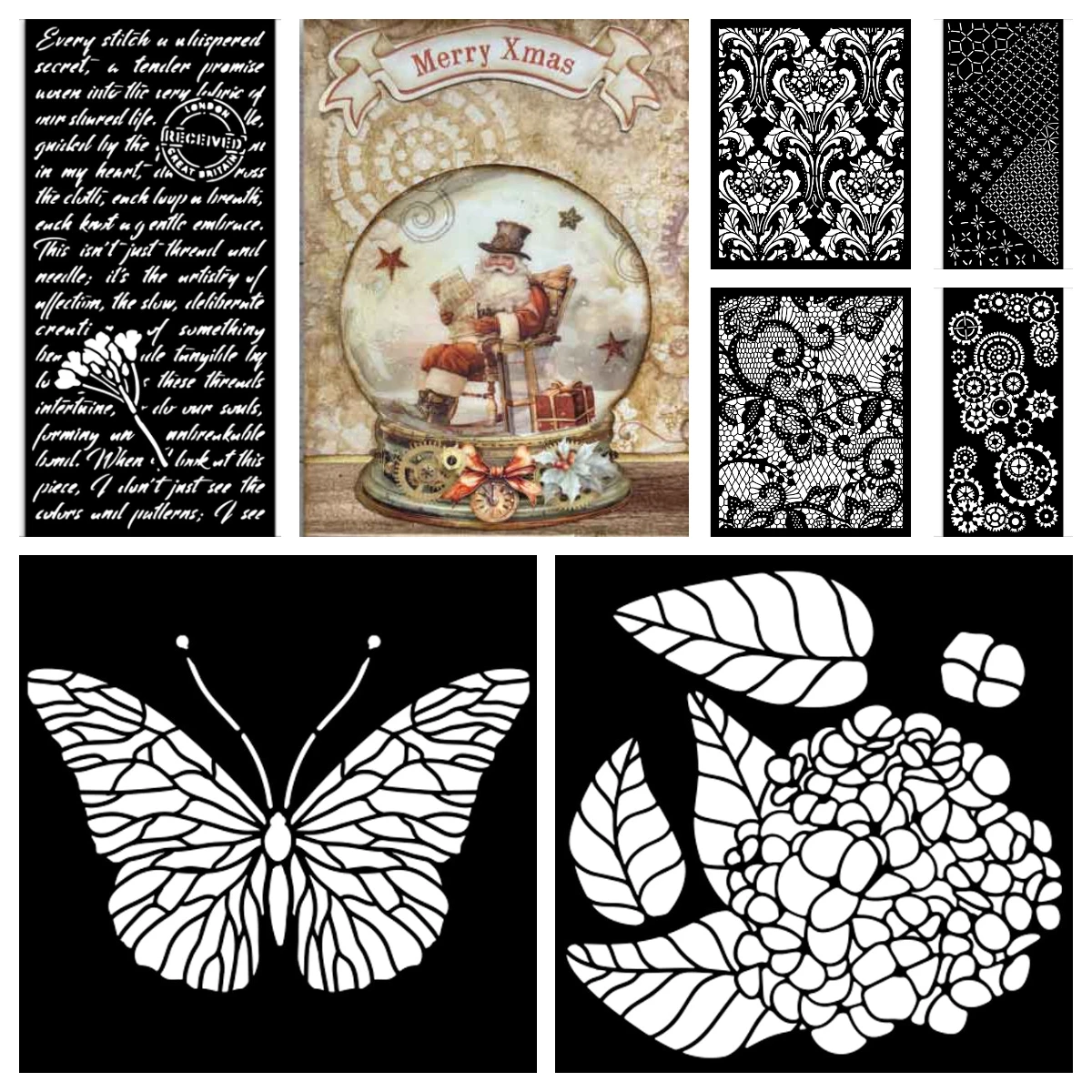 

2026 New Year Card Decor Butterfly Floral Lace Gear up for Christmas Gears Stencil DIY Scrapbooking Embossing Die Stamp Template