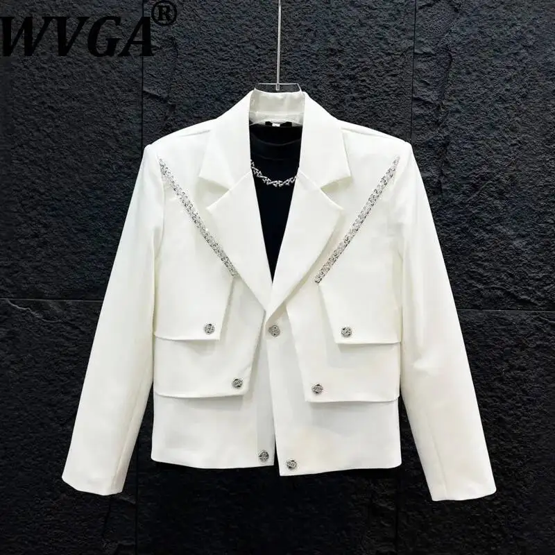 WVGA Spring Autumn New Men Heavy-duty Design Sequin Embellishments Short Blazer Niche Deconstructed Layered Style Jackets W25931