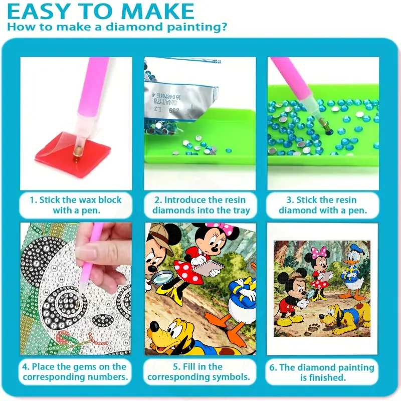1pc diy 5d kit de pintura diamante broca completa, disney mickey mouse minnie pato donald plutão personagem dos desenhos animados detetive aventura s